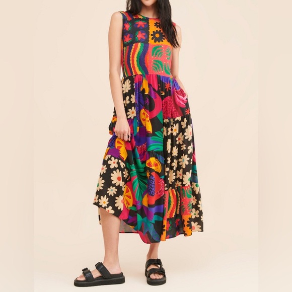 FARM Rio Dresses & Skirts - Farm Rio for Anthropologie Patchwork Pop Print A-Line Midi Dress Size M